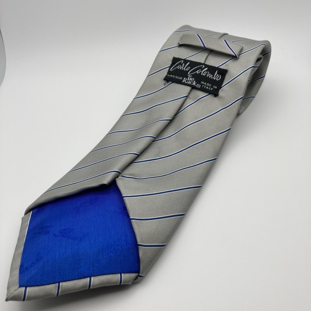 Carlo Colombo Men's Silk Neck‎ Tie Silver Blue Stripe Italy Made